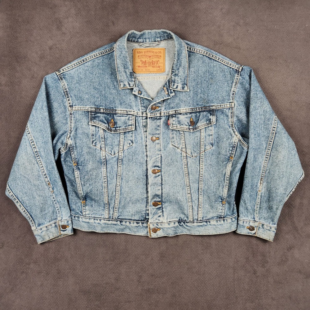 Vintage Levis Denim Trucker Jacket Mens Large Light Wash 70598 4891 90s USA